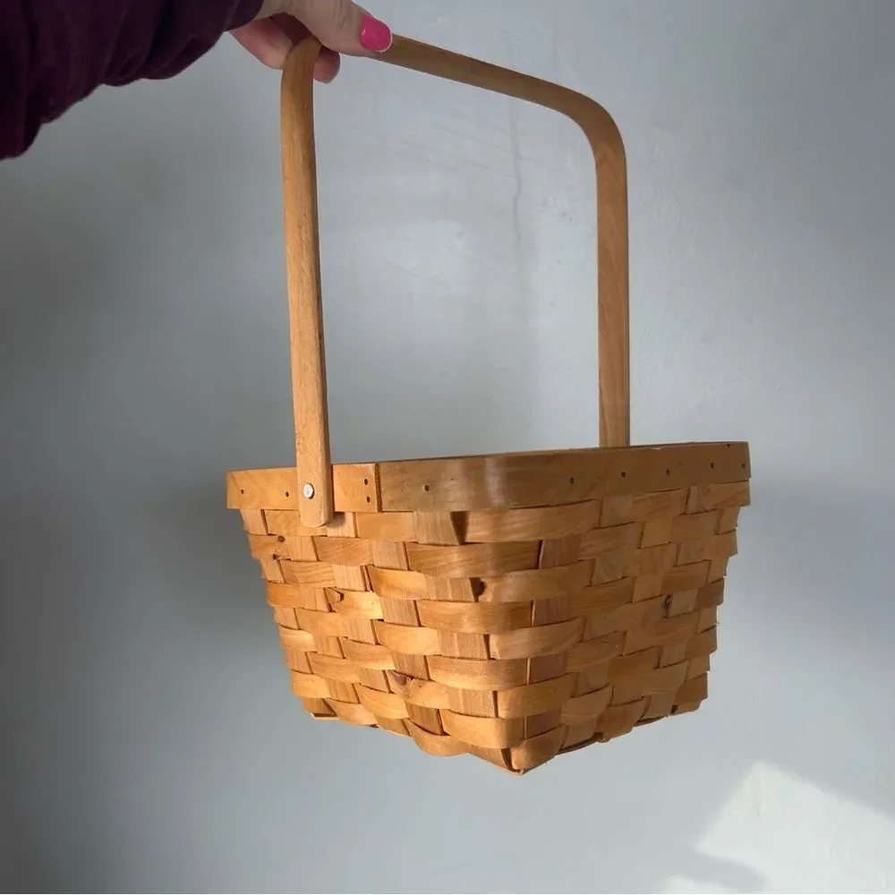 Woven Wooden Basket with Handle